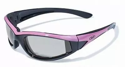 Womens Pink Padded Motorcycle Sunglasses-TRANSITION PHOTOCHROMIC Or Flash Mirror • $14.94