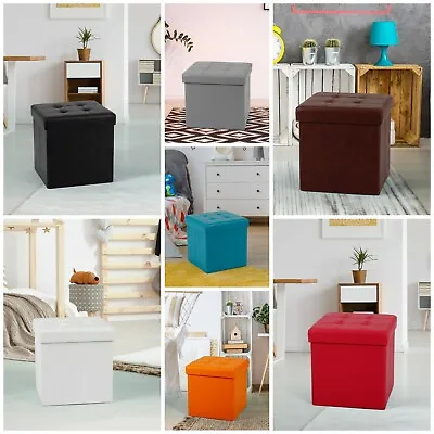 One Seater Faux Leather Ottoman Foldaway Storage Blanket Box Padded Seat Stool • £14.95