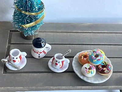 14 PCs 1:12 Dollhouse Miniature Snow Man Tea Pot Mug Ceramics Donuts Christmas • $11.99