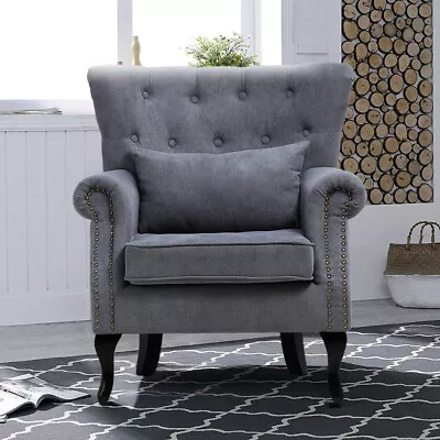 Fabric Fireside Queen Anne Chair Accent Armchair Wing Back Nailhead W/Cushion • £179.95
