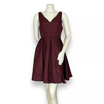 ERIN By Erin Fetherston Dress A-Line Jacquard Maroon Crimson Red Fit And Flare 8 • $39