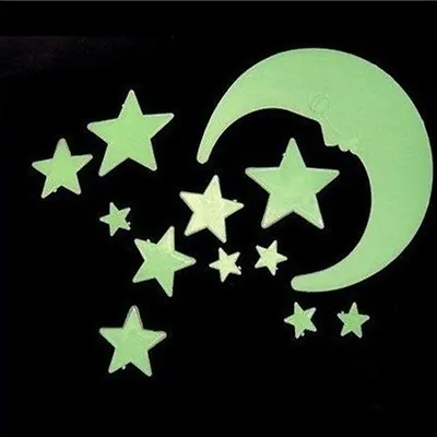 Durable Moon Star Noctilucent Glow In The Dark Wall Sticker Kid Decal AU B__- • $6.43