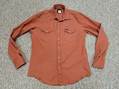 Wrangler Shirt Mens Large Orange Pearl Snap Western Cowboy Rancher Outdoors • $22.97