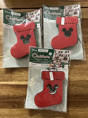 Disney Daiso Christmas Holiday Mickey Mouse Stocking Felt Garland Set Of 3 • $16