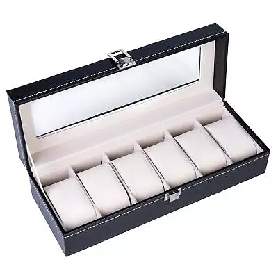 6 Slot Grids Watch Case Leather Display Holder Collection Storage Box • $19.99