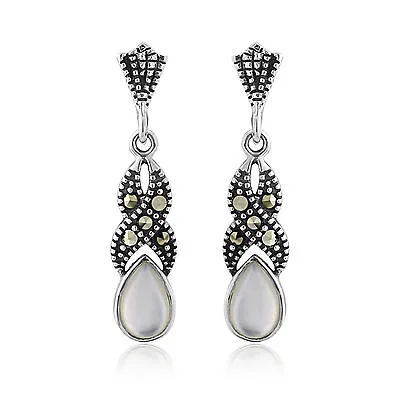 Ladies Mother Of Pearl & Marcasite Sterling Silver Stud Earrings • £16.99