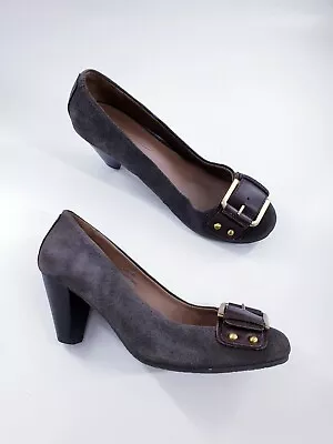£12 • Buy M&S Footglove Size 5 (38) Brown Suede Buckle Front Block Heel Court Shoes