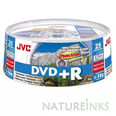 £16.99 • Buy 25 JVC Gloss Printable DVD+R 16x 4.7GB 120 Mins Blank Discs Taiyo Yuden Japan