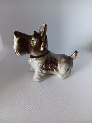 Vintage SCHNAUZER Puppy Dog Porcelain Figurine With Green Eyes  • $15.99