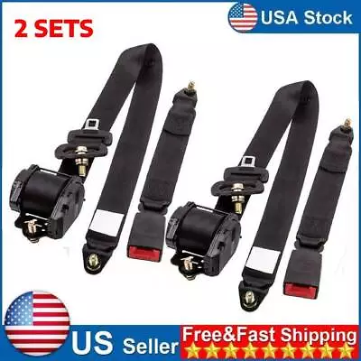 2 SET 3 Point Retractable Car Safety Seat Belt Lap Diagonal Belt Adjustable • $42.49