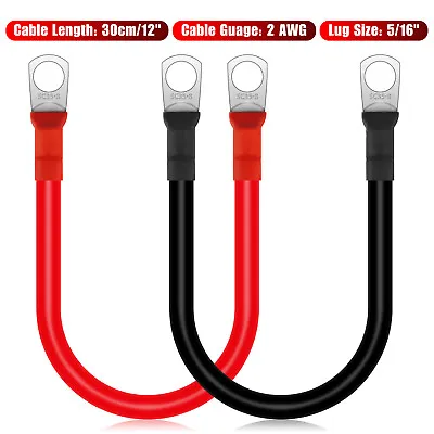 $14.98 • Buy 2PCS 12/6 Inch 2AWG Gauge Copper Battery Cable Power Wire Solar/RV/Car/Golf/Auto
