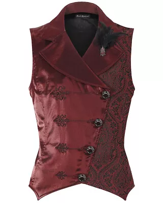 Devil Fashion Mens Gothic Aristocrat Embroidered Jacquard Waistcoat Vest Red • $87.11