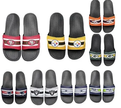 NFL Football Men's Team Logo Legacy Stripe Sport Shower Slide Flip Flop Sandals • $19.55