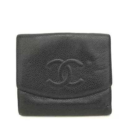 CHANEL CC Logo Black Caviar Skin Bifold Wallet/5X0280 • £0.80