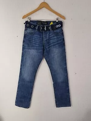 Ze Enzo 989 Jeans Mens Size 28 R Blue Denim Straight Fit With Belt • £9.99