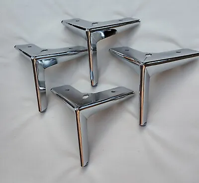 Chrome Furniture Legs. Set Of 4 Metal Corner Legs For Footstool / Sofa /cabinet • £20