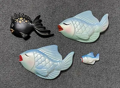 $22 • Buy 4 Chalkware Fish Wall Plaques Anthropomorphic MILLER 1960s