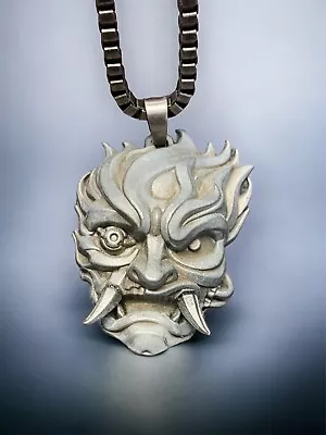 Men’s Pewter Flaming Demon Pendant Necklace Chunky Gothic Biker Jewelry 30” • $24.99