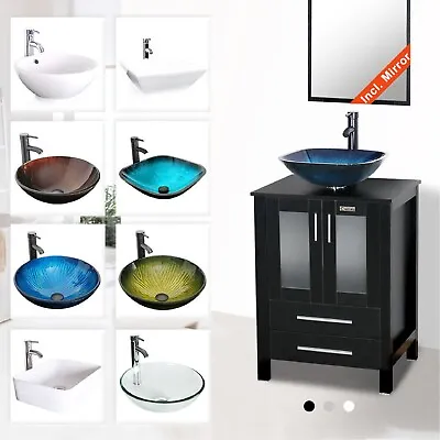 24 In Bathroom Vanity Set With Vessel Sink Top Cabinet Faucet Drain Combo • $349.99