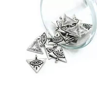 1 4 20 Or 50 BULK Pcs Silver Triangle Evil Eye Charms -US Seller- AS1197 • $7.95