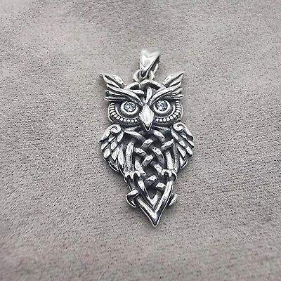 Enlightened Wisdom Owl Pendant Sterling Silver CZ Crystal Night Guardian • $40.88
