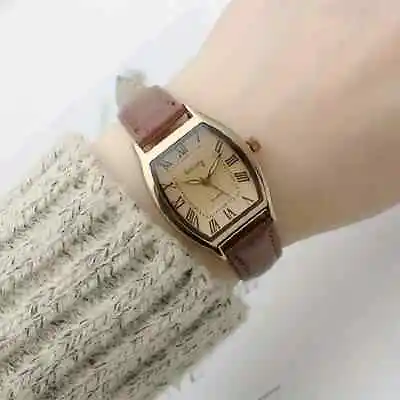 Women's Classic Rectangle Dial Roman Numberals Leather Strap Quartz Wrist Watch • £12.49