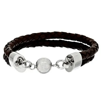 QVC Steel By Design Stainless Double Row Dark Brown Leather Large Bracelet $99 • $0.99