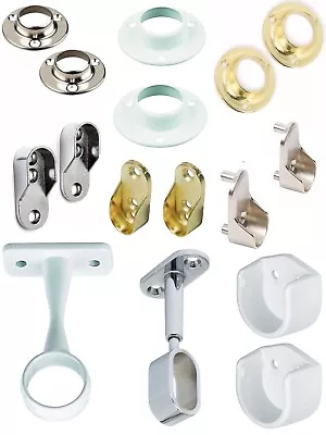 Rail End Supports Brackets OVAL Or ROUND Wardrobe Rails Poles Dowel WHITE Zinc  • £3.39