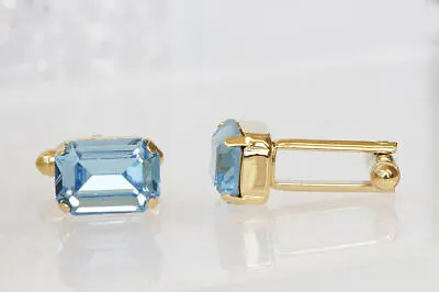 $90.43 • Buy 14K Yellow Gold FN 2.50Ct Emerald Cut Aquamarine Diamond Lab Created Cufflinks