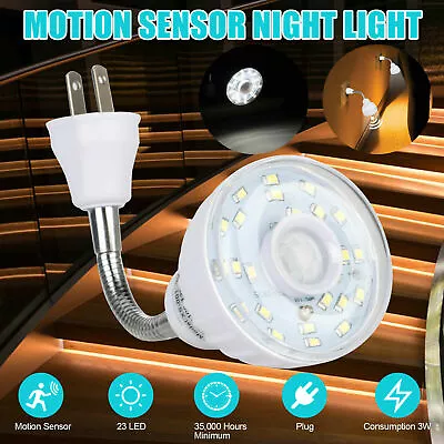 Plug-In Night Light LED Motion Sensor Activated Bathroom Kitchen Hallway Wall US • $2.89