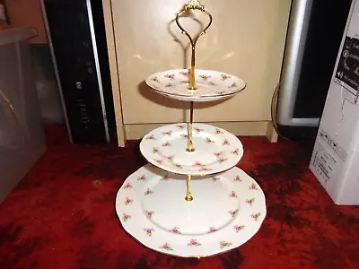 * Duchess 3 Tier Cake Stand Pink Roses And Rosebuds -  Free Uk Post • £18.99