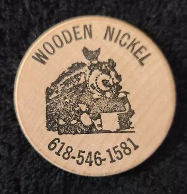 Train Locomotive Wooden Nickel 618-546-1581 Hobo Jimmy’s Robinson IL • $7.99