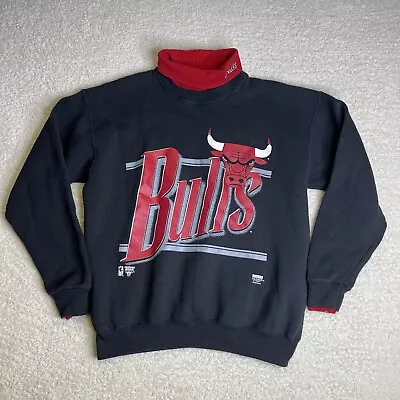 Vintage 90's Chicago Bulls Turtleneck Sweatshirt Mens Large NBA Jordan Black USA • $38.88