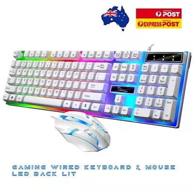 $26.99 • Buy Gaming Keyboard And Mouse Set For PC Laptop Rainbow Backlight USB Ergonomic