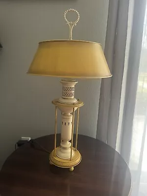 Vintage Leviton French Style Tin Table Lamp Yellow Colored Double Socket 27” • $129