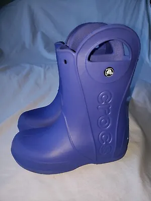 Boys Girls Crocs Handle It Blue Slip On Rain Muck Mud Boots Shoe J 1 • $25