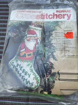 Vintage Christmas Stocking Kit Gifts Santa Count Cross Stitch 1978 NOS Bernat  • $20