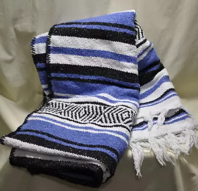 Black Canyon Outfitters Throw Blanket Mexican Southwest 69x36 Blue Black White • $22