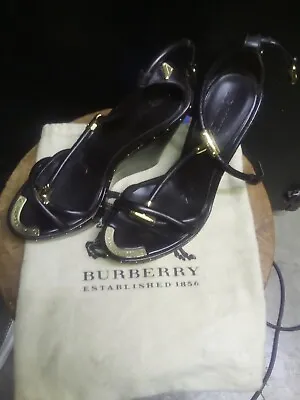 Burberry Italian Patent Leather Open Toe Platform Heels EU 37/US 6.5 • £336.83