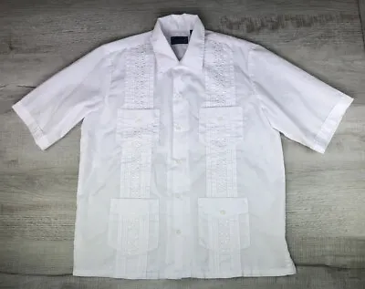 Vintage Mexican Wedding Shirt 70s 80s White TropiCool Collared Mens Size M • $37.90