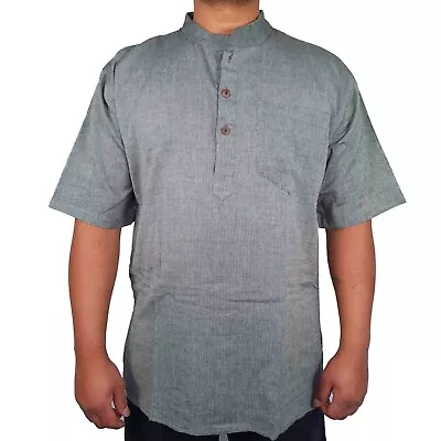 Mens Grey Kurta Pajama T Shirt Plain Half Sleeve Indian Hippie Ethnic Tradition • $34.87