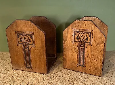 Pair Of Arts & Crafts / Mission / Art Nouveau Wood Bookends EUC • £125.30