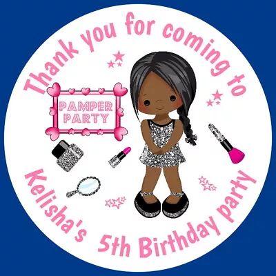 Make Up Pamper Party Personalised Gloss Brown Skin Girl Birthday Party Stickers  • £4.55