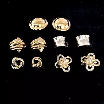 Monet 5 Pair Gold Tone Clip Earring Lot - 822 • $2.25