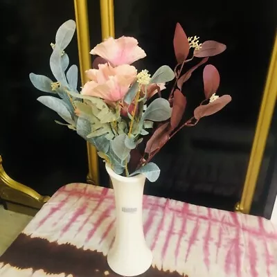 Off White Porcelain Tall Flower Vase 24 Cm + Artificial Flowers (D 10) • £13.99