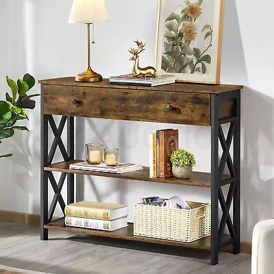 Industrial Console Table With Drawer Hall Entryway Bar Side Sofa Wooden Accent • $129.95