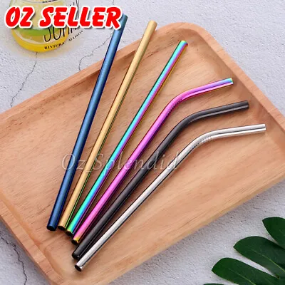 $8.95 • Buy Reusable 304 Stainless Steel Straws Metal Drinking Washable Bent Straw + Brushes