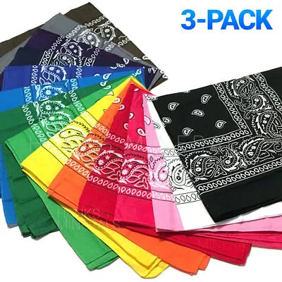3-Pack Bandana 100% Cotton Paisley Print Double-Sided Scarf Head Neck Face Mask • $4.98