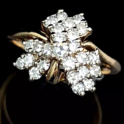 Vintage Flower Clover Diamond Cluster 14k White Gold Statement Ring Estate Gift • $639