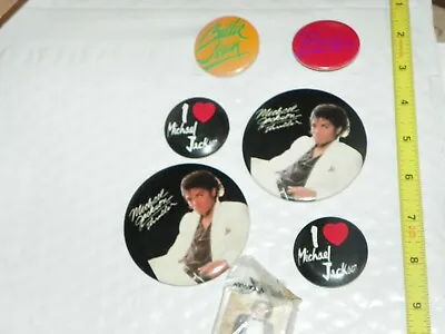 Michael Jackson Rock Pinback Lot 6 Pins Buttons 1 Keyring Rare • $8.50